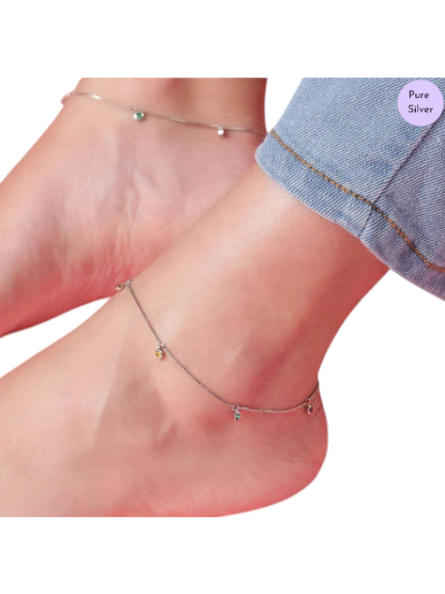 Multi Colour Drops Rhodium Plated 925 Sterling Silver Anklet By Kesardeep Impex For Women